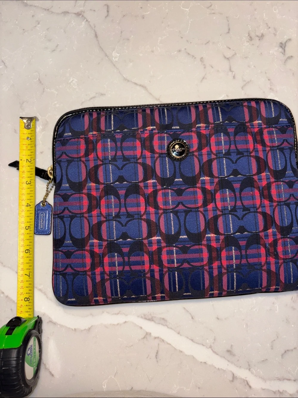 Coach Navy and Pink Plaid Signature Tech Sleeve